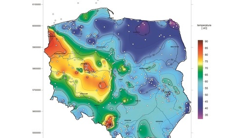 mapa gęstości ziemskiego strumienia cieplnego dla obszaru Polski