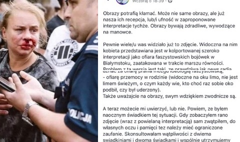 Naoczny świadek. Zwolennik Marszu Równości pisze, że kobieta z rozbitym nosem to kontrdemonstrantka