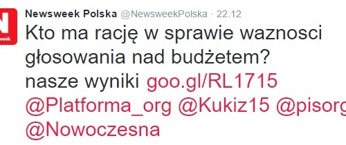 Dwie trzecie pytanych przez Newsweek "kto ma rację w sprawie głosowania nad budżetem?" odpowiedziało: PiS