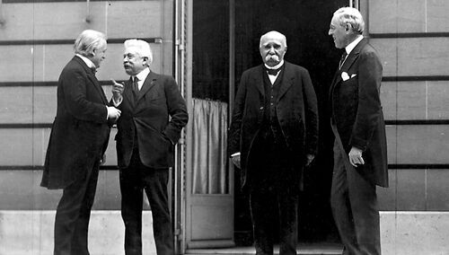 Lloyd George, Orlando, Clemenceau i Wilson  podczas Konferencji w Wersalu, fot Edward N. Jackson (US Army Signal Corps) - U.S. Signal Corps photo