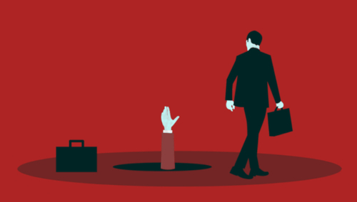 Człowiek z teczką, i ręka wystająca z dziury