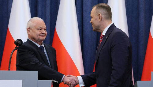 Adam Glapiński i Karol Nawrocki podczas konferencji prasowej