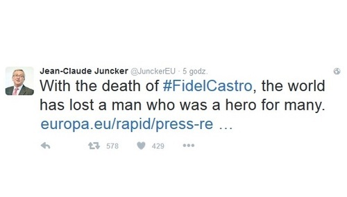 Jean-Claude Juncker o Castro: Świat stracił człowieka, który dla wielu był bohaterem