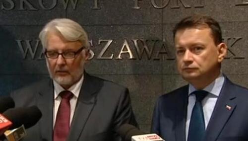 Ministrowie Mariusz Błaszczak i Witold Waszczykowski przed wylotem do Londynu
