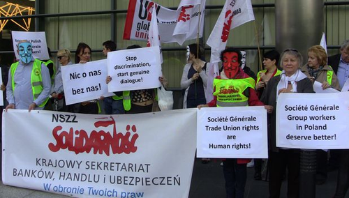 Protest pracowników Eurobanku. "Societe Generale pracownicy w Polsce zasługują na więcej!"