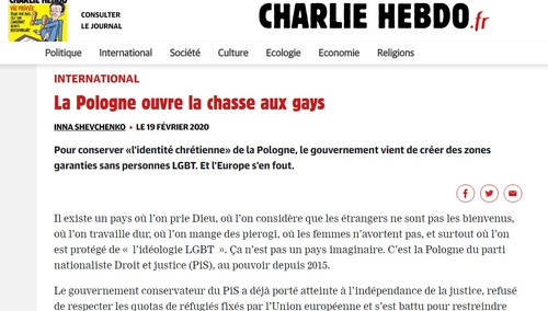 Charlie Hebdo: "Polska rozpoczyna polowanie na gejów. Rząd stworzył strefy wolne od LGBT"