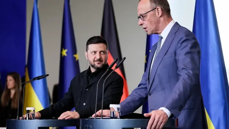 Wołodymir Zełenski, Friedrich Merz na konferencji prasowej