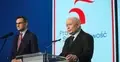 Jarosław Kaczyński z Mateuszem Morawieckim na konferencji prasowej