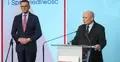 Mateusz Morawiecki i Jarosław Kaczyński na konferencji prasowej
