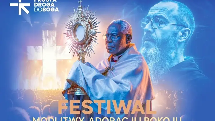 Platan festiwalu Prosta Droga do Boga przestawiający kard. Roberta Saraha i św. Maksymiliana Kolbe