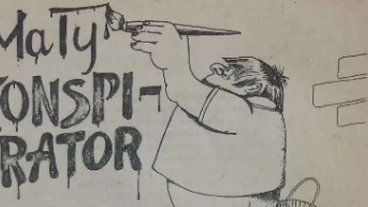 Mały konspirator, postać malująca hasło na murze