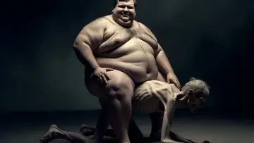 Gruby mężczyzna jedzie na chudym mężczyźnie