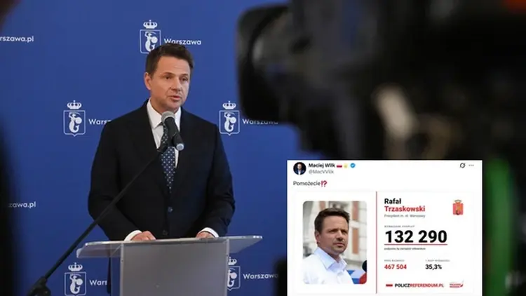 Rafał Trzaskowski podczas konferencji prasowej i wpis z X z tematem referendum