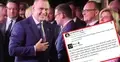 Karol Nawrocki w garniturze otoczony ludźmi. Doklejony screen z platformy społecznościowej x.com