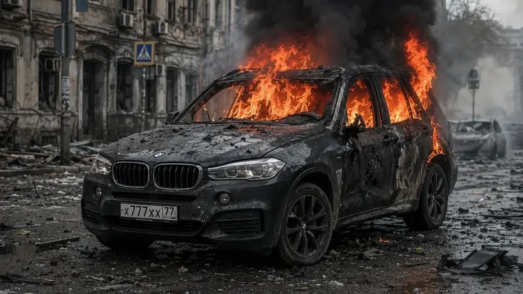 Płonące BMW - grafika poglądowa