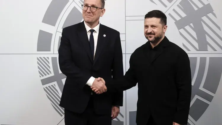 Prezydent Wołodymyr Zełenski podczas spotkania w Tallinie