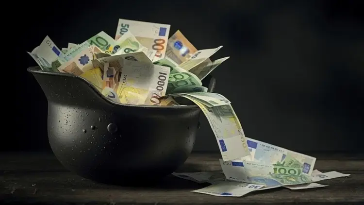 Niemiecki hełm II Wojna Światowa wypełniony euro