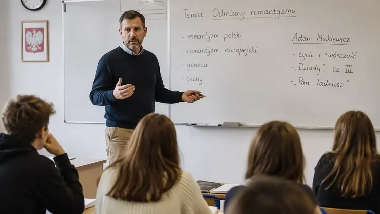 Nauczyciel prowadzący lekcję - grafika poglądowa