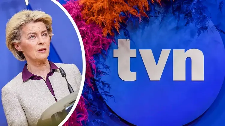 Kolaż tysol.pl: Ursula von der Leyen i logo TVN