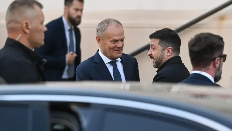 Premier Donald Tusk i prezydent Ukrainy Wołodymyr Zełenski podczas spotkania w Lublinie