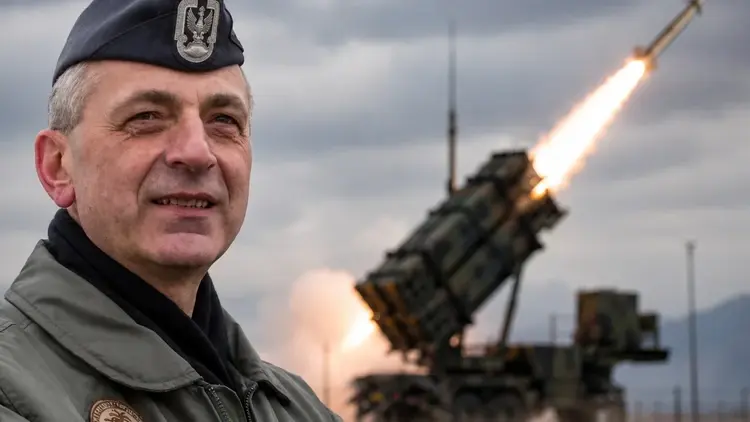 Gen. Dariusz Wroński. W tle system Patriot