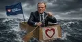 Donald Tusk w łodzi z kartonu