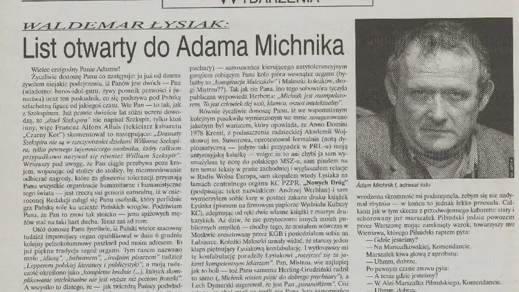 List otwarty Waldemara Łysiaka do Adama Michnika. 45-lecie "TS"