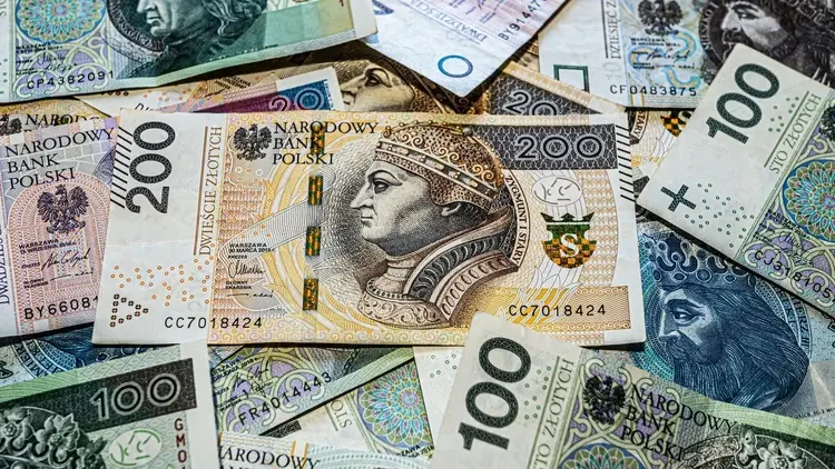Kolorowe banknoty złotówki od Narodowego Banku Polskiego w żywej kompozycji.