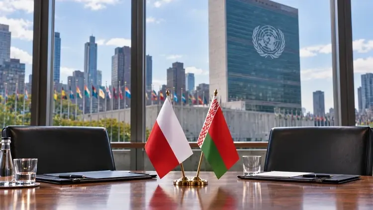 flaga polska i białoruska na tle ONZ