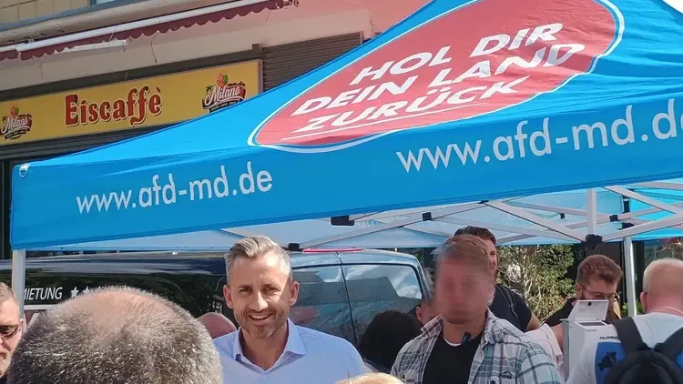 Ulrich Siegmund podczas kampanii wyborczej AfD w Magdeburgu